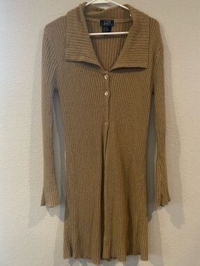 Eye Candy Vintage Y2K Womens Tan Chunky Ribbed Button Cardigan Sweater Size LG